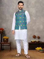 Anaita Blue Cotton Straight Kurta Pajama & Kurta With Jequard Work | Grocsy