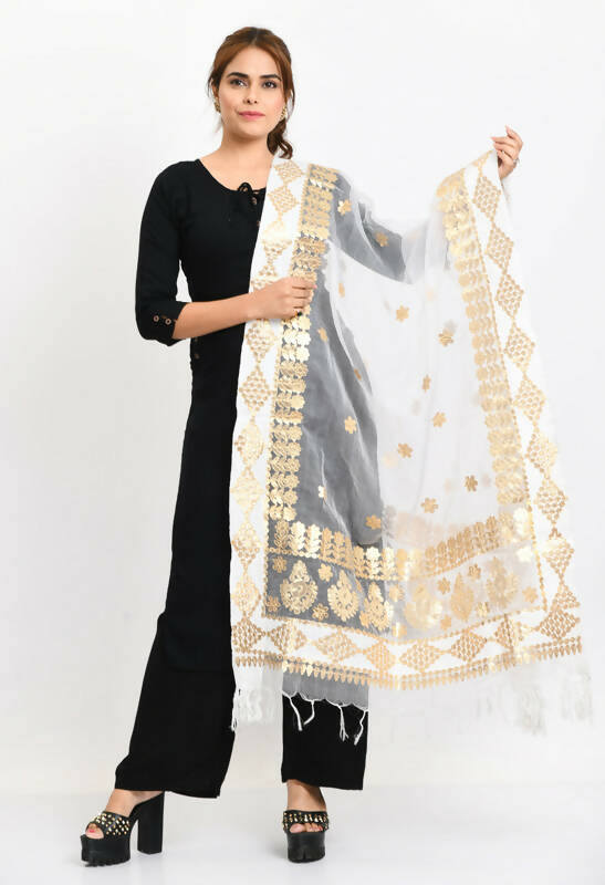 Mominos Fashion Moeza Women Organza Gotta Patti Bridal Dupatta White Dupatta | Grocsy