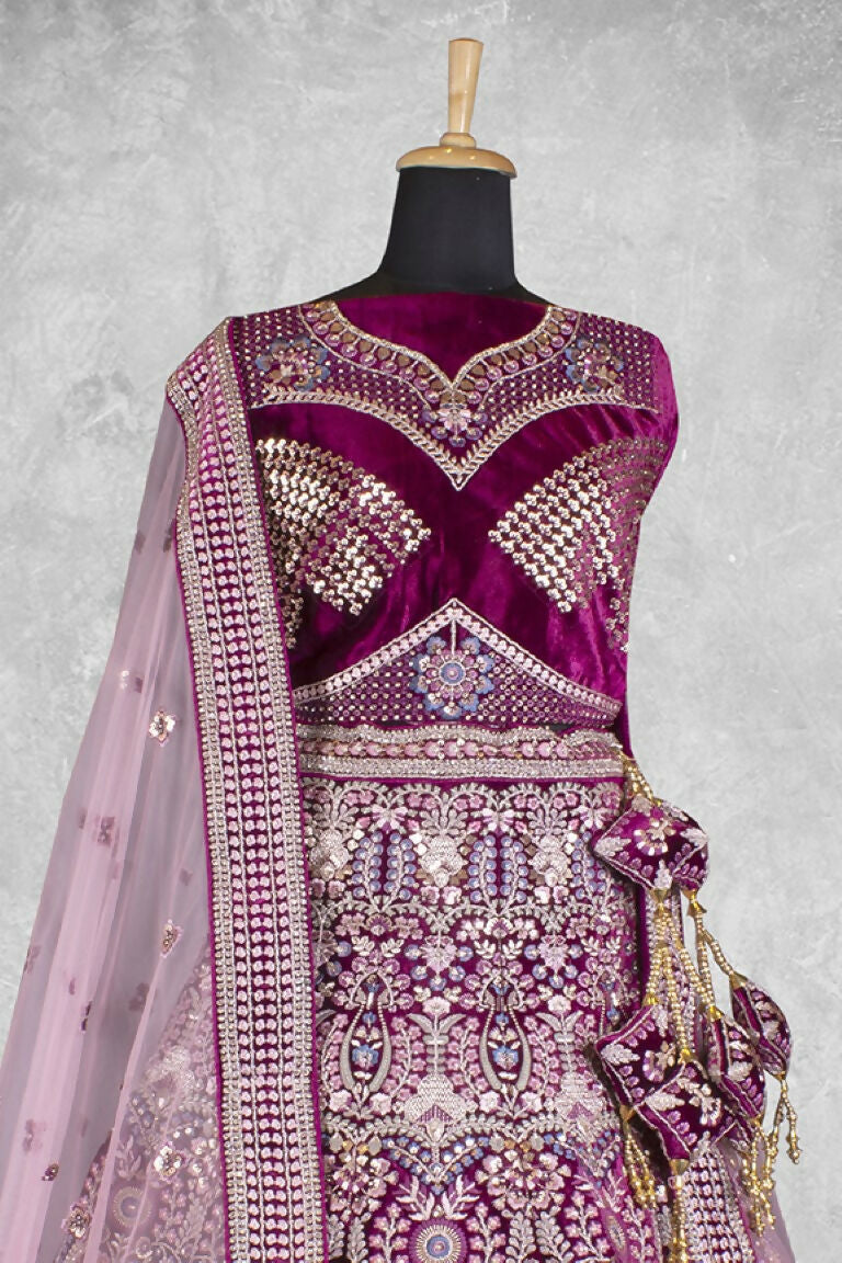 Lavendar & Wine Hand work Semi Stitched Lehenga Choli with Dupatta - Nimaya Lagnotsav | Grocsy