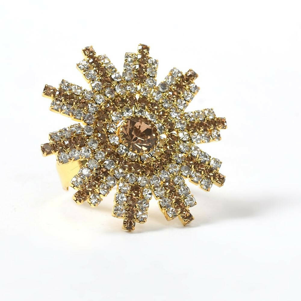 Mominos Fashion Joharkamal Gold-Polished AD Studded Adjustable Finger Ring | Grocsy