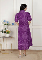 Miravan Womens Purple Bandhani Printed A-Line Maxi Dress | Grocsy