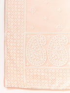 Peach Organza Geometric Embroidered Saree with Unstitched Blouse Piece - Roozal | Grocsy