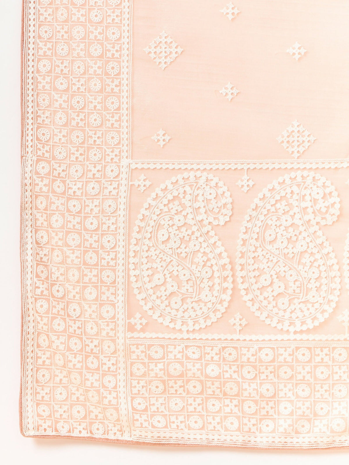 Peach Organza Geometric Embroidered Saree with Unstitched Blouse Piece - Roozal | Grocsy