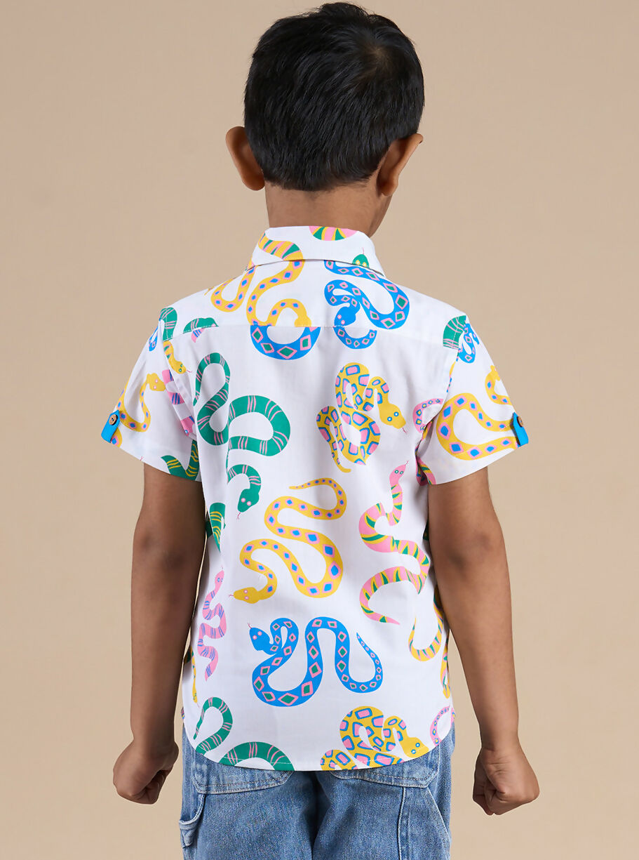 Snakes and Ladders Boys Multi Color Snake Print Shirt from Siblings Collection | Grocsy