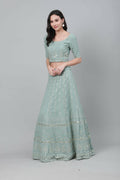Dusty Green Georgette Sequins Embroidery with Mirror work Lehenga Choli with Dupatta - Jivika | Grocsy