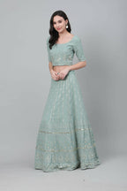 Dusty Green Georgette Sequins Embroidery with Mirror work Lehenga Choli with Dupatta - Jivika | Grocsy