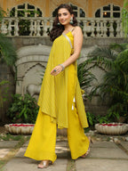 Janasya Yellow Georgette Solid Top Bottom Cape | Grocsy