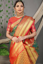 Jyoti Fashion Women's Green Kanjivaram Silk Zari Woven Saree with Blouse | Grocsy