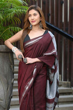 Beatitude Maroon Cotton Handloom Saree | Grocsy