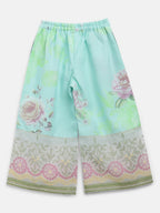 Ahalyaa Aqua Blue Crepe Printed Kids Kurta Palazzo Sets For Girls | Grocsy