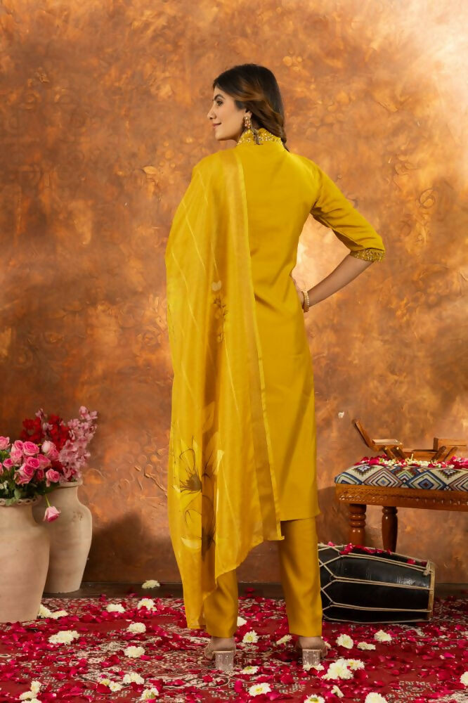 Mustard Yellow Stitched Salwar Kameez for Haldi by Infinity Export | Grocsy