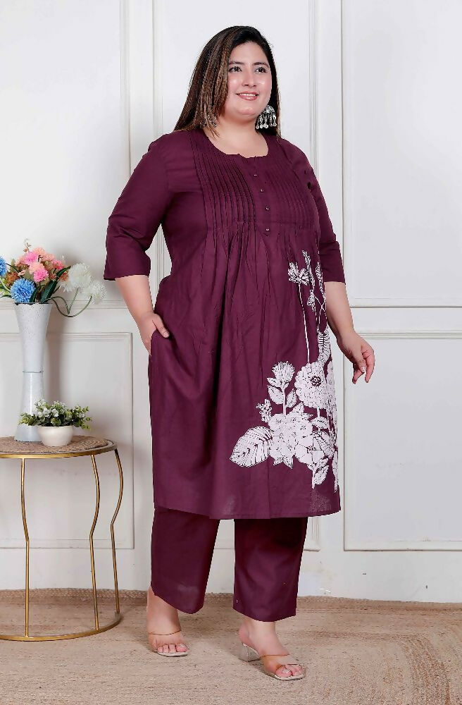 Miravan Womens Plus Size Wine Floral Kurta With Palazzo | Grocsy