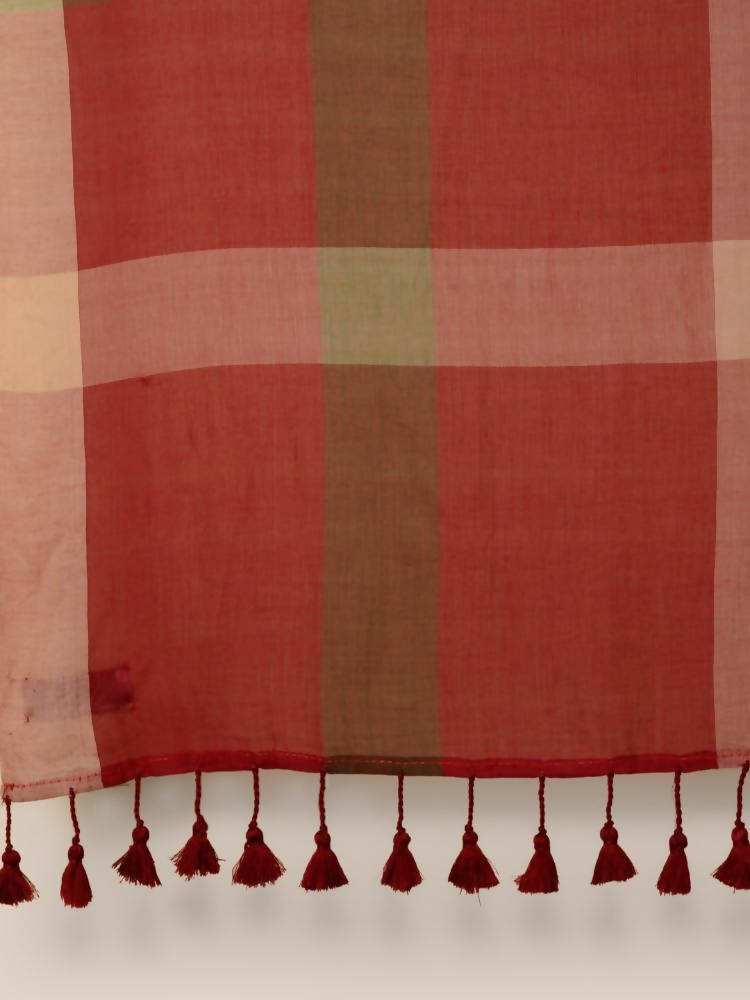 Suta Women Maroon Green Pure Handloom Cotton Saree | Grocsy