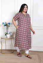 Miravan Women's Plus Size Cotton Floral Printed Cream A-Line Kurta with Buttons | Grocsy