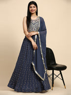 Dark Grey Georgette Embroidered Lehenga choli with Dupatta - Dhara | Grocsy