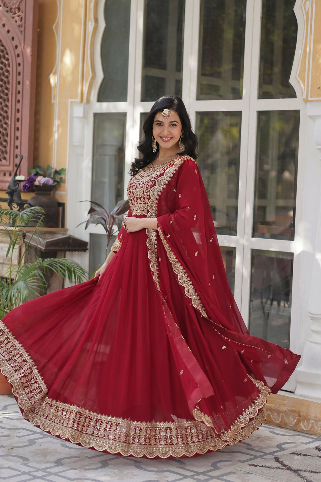 Joban Fashion Maroon Georgette Sequence Embroidery Work Kurta Set | Grocsy