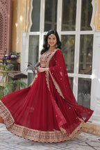 Joban Fashion Maroon Georgette Sequence Embroidery Work Kurta Set | Grocsy