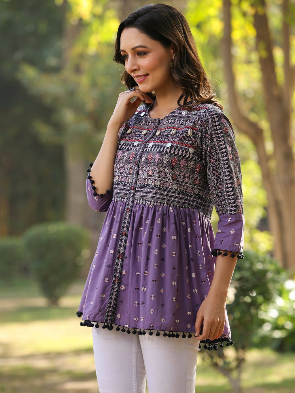 Juniper Women's Lavender Printed Flared Tunic | Grocsy