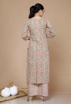 Miravan Women's Brown Floral Printed Gotta Patti Kurta With Palazzo And Dupatta Set | Grocsy