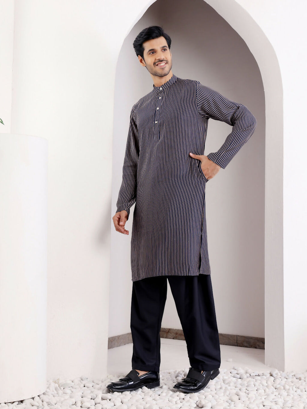 Blue Modal Silk Designer Printed Men's Kurta - Mahotsav | Grocsy