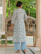 Aramya Straight Soft Cotton Floral Print Women's Kurta - Blue | Grocsy