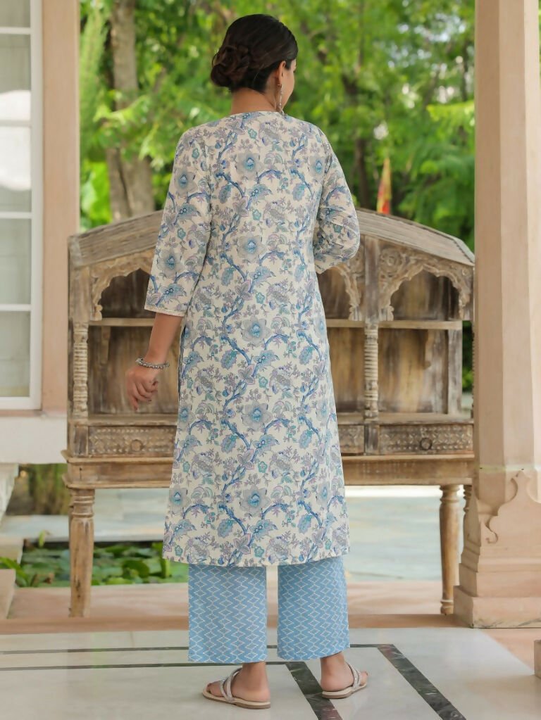 Aramya Straight Soft Cotton Floral Print Women's Kurta - Blue | Grocsy