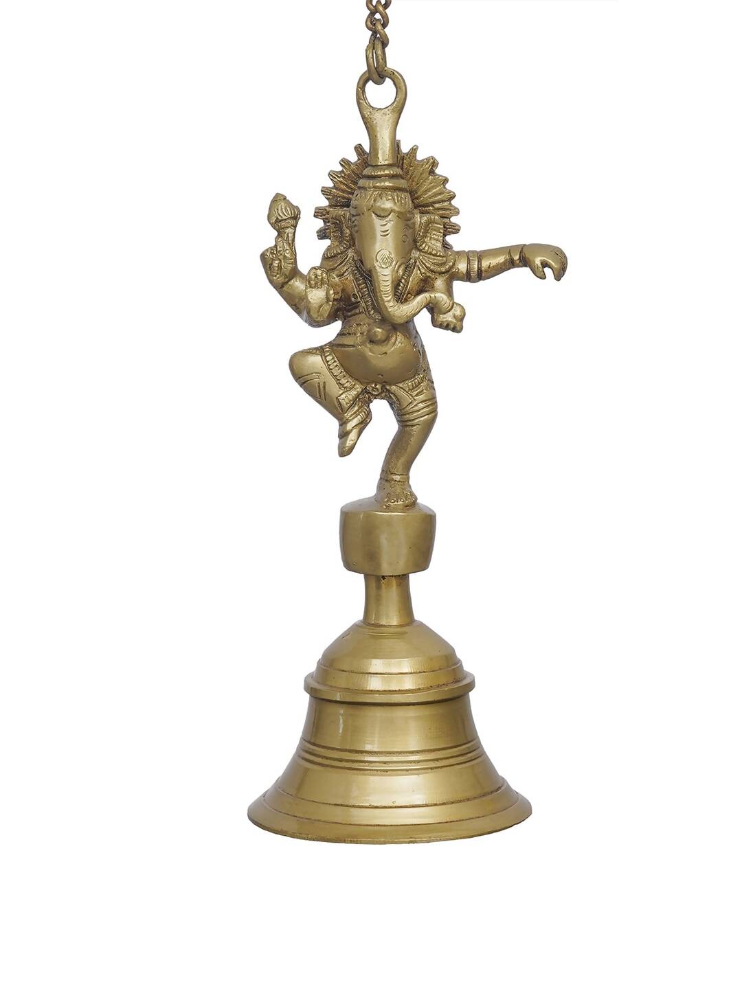 eCraftIndia Golden Brass Dancing Ganesha Idol Wall Hanging Bell With Chain | Grocsy