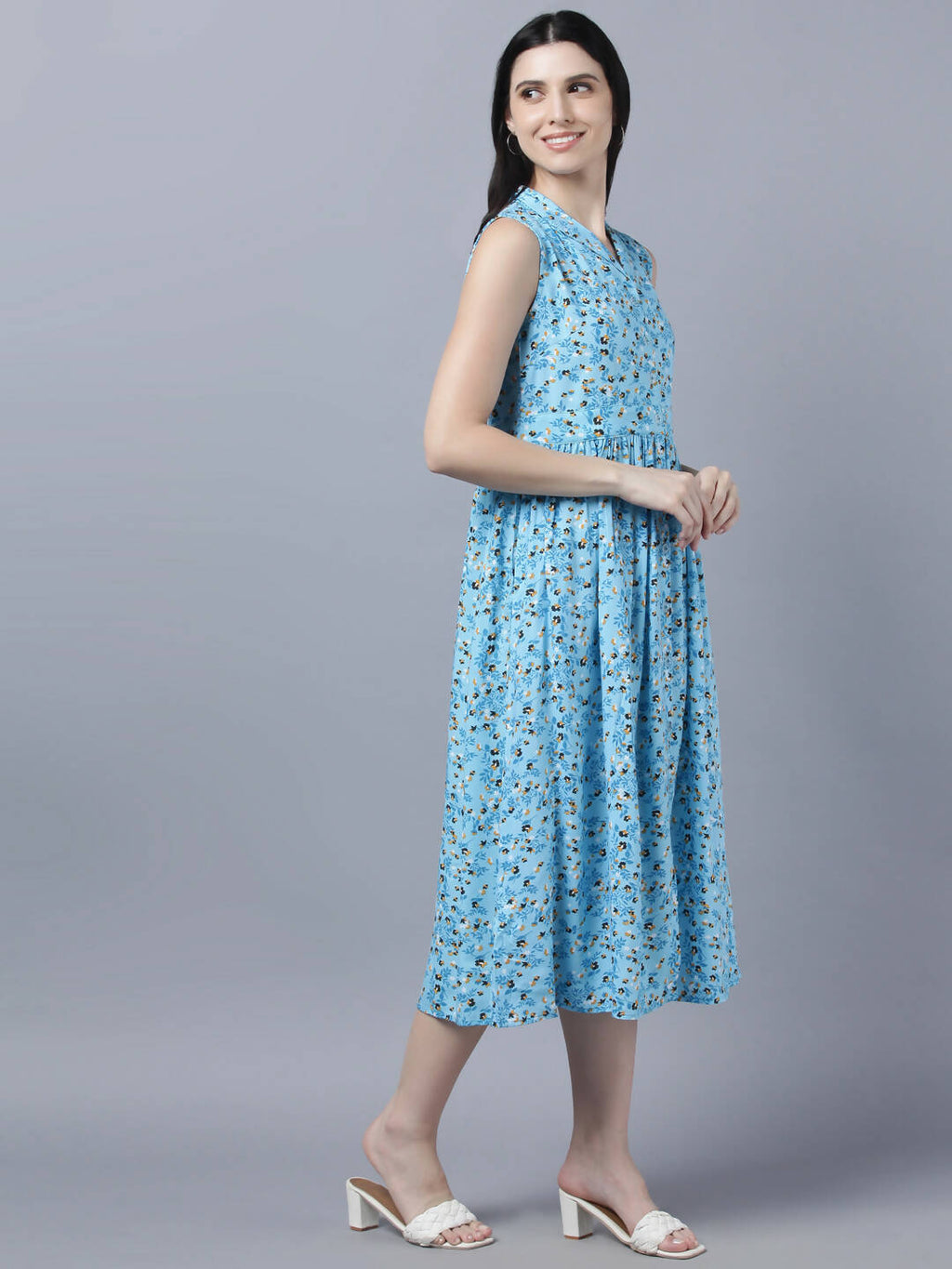 Myshka Women's Blue Floral Midi Dress | Grocsy