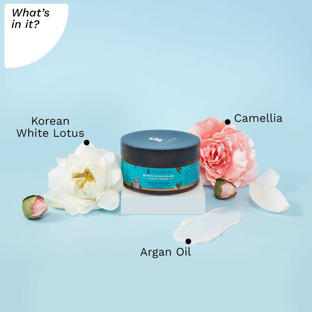 Pilgrim Korean Argan Oil Hair Mask For Dry & Frizzy Hair With White Lotus And Camellia | Grocsy