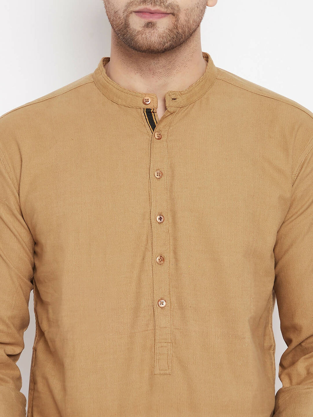 Even Apparels Beige Pure Cotton Short Men's Kurta With Band Collar | Grocsy