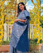 DEIANA'S Beautiful Designer Golden zari Soft Lichi Silk Saree - Blue | Grocsy