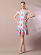 Myshka Women's Multi Printed Round Neck Fit and Flare Party Dress | Grocsy