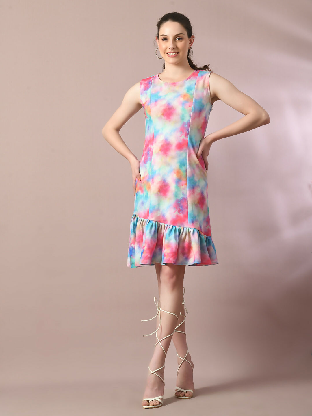 Myshka Women's Multi Printed Round Neck Fit and Flare Party Dress | Grocsy