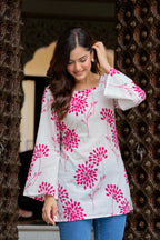 Jaitra Apparels White Pure Cotton Short Kurti With Back Lace Tie ups | Grocsy