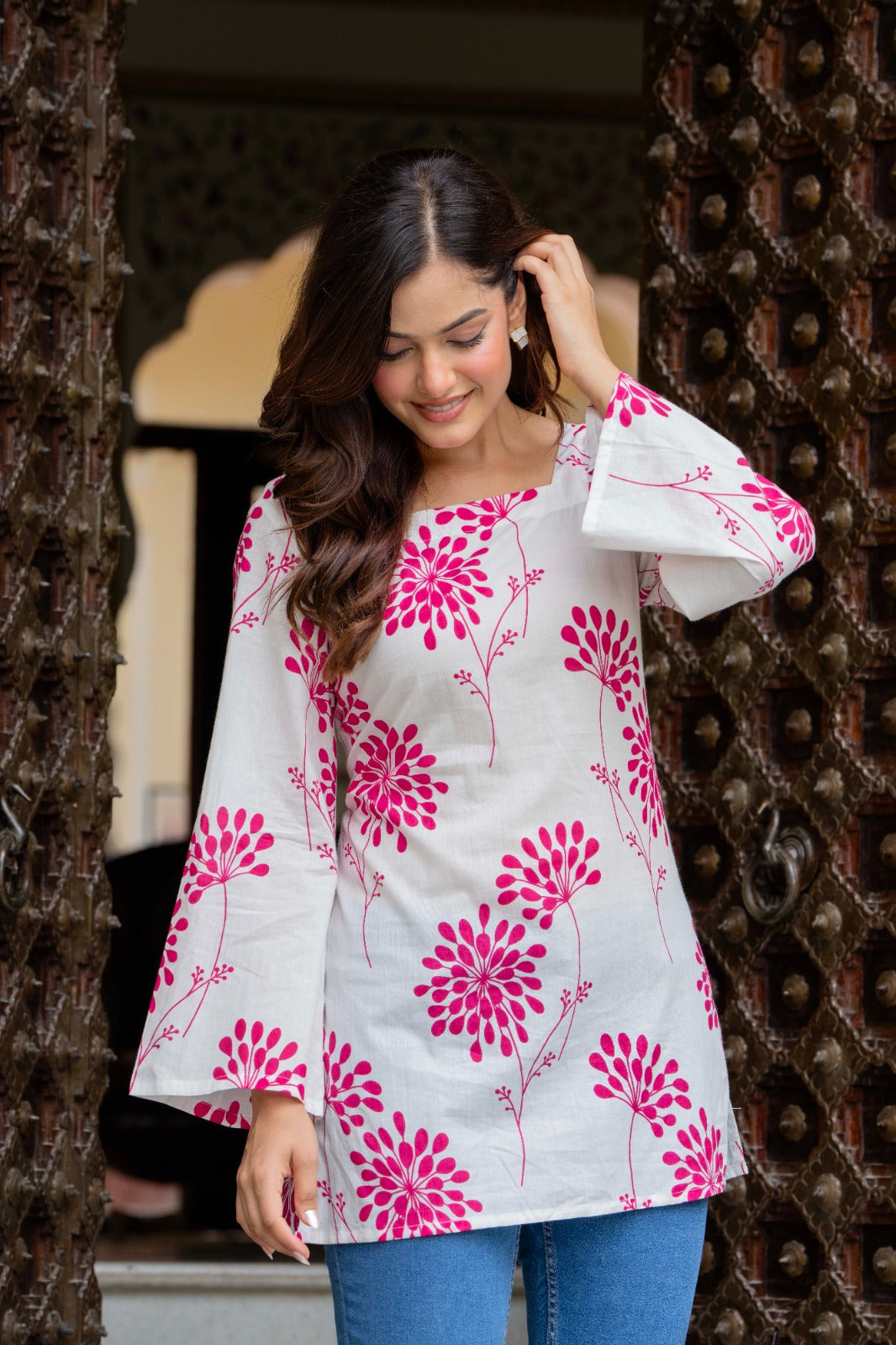 Jaitra Apparels White Pure Cotton Short Kurti With Back Lace Tie ups | Grocsy
