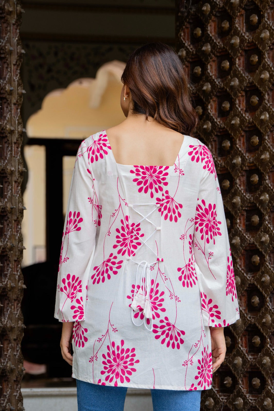 Jaitra Apparels White Pure Cotton Short Kurti With Back Lace Tie ups | Grocsy