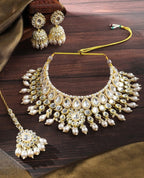 Jewel City Kundan Pearl Choker Necklace Set with Jhumka Earrings | Indian Bridal Jewelry for Women – Festive & Wedding Wear | Grocsy