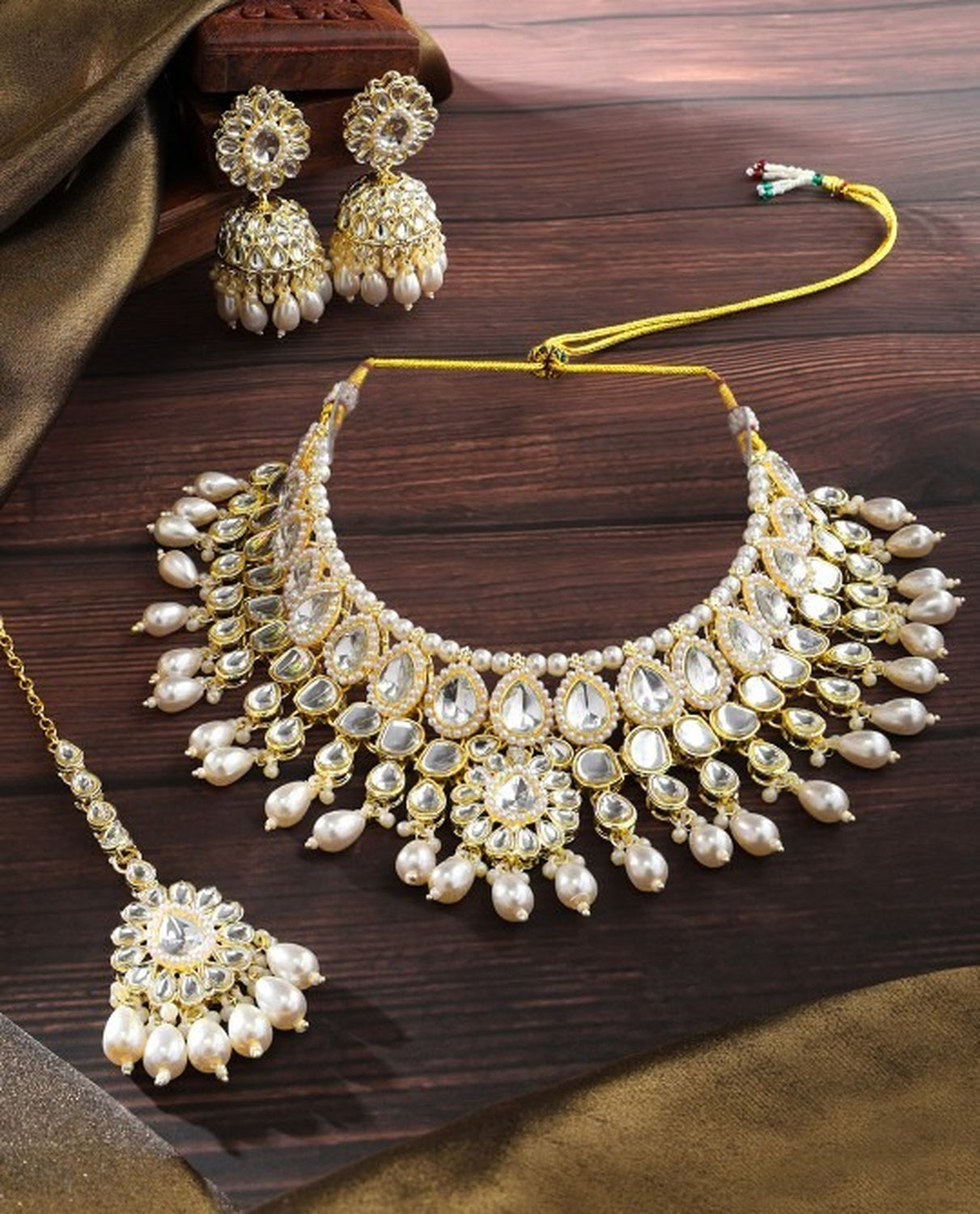 Jewel City Kundan Pearl Choker Necklace Set with Jhumka Earrings | Indian Bridal Jewelry for Women – Festive & Wedding Wear | Grocsy