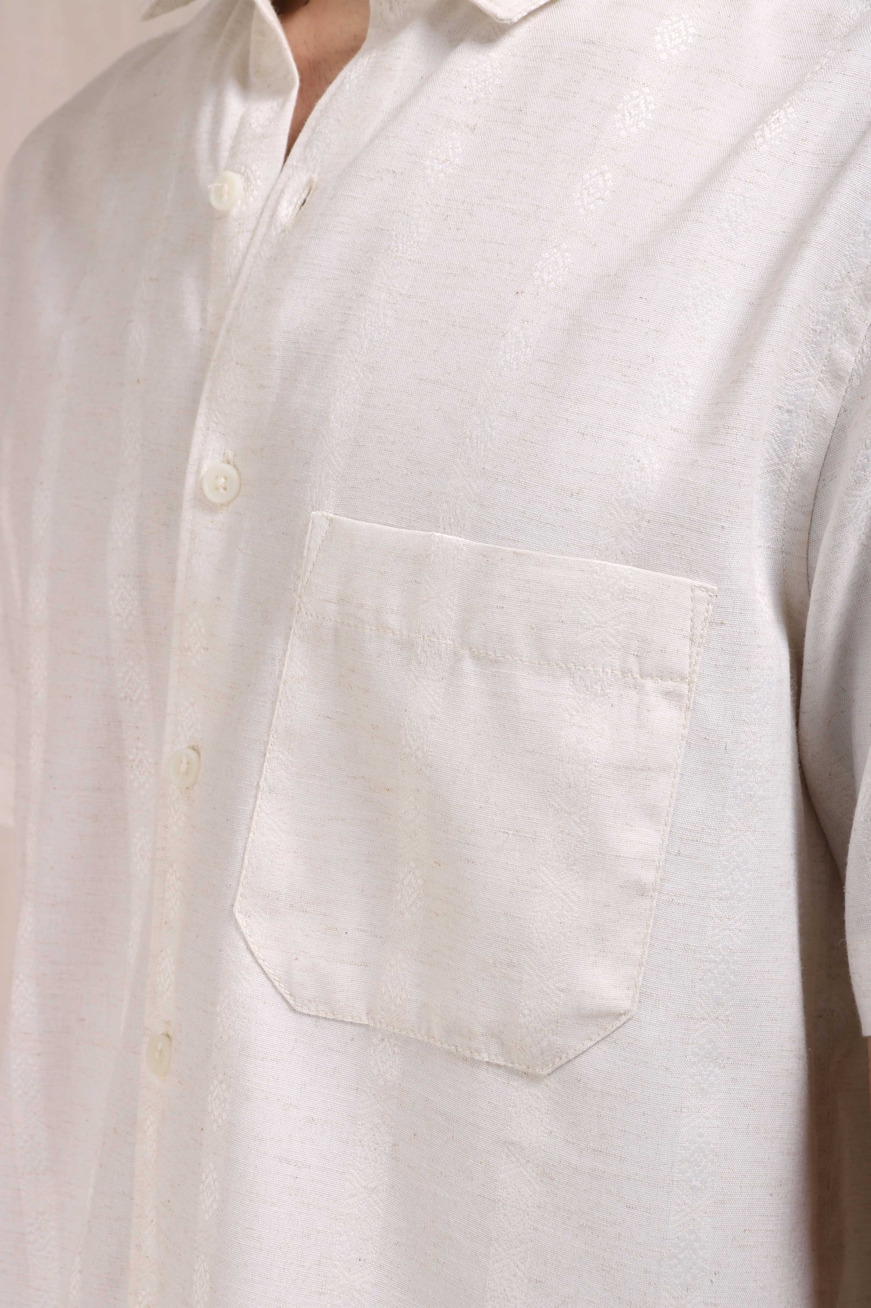 Xkind Off White Self Stripes Regular Fit Shirt | Grocsy