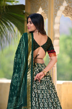 Vastranavya Designer Ikkat Print With Foil Work Lehenga Choli - Green | Grocsy