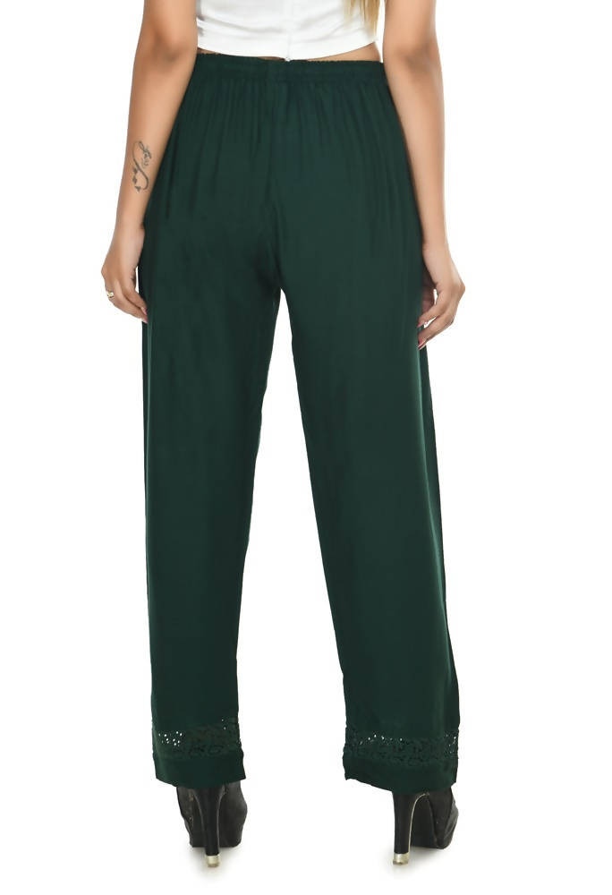 Mominos Fashion Moeza Reyon Cotton Bottle Green Straight Palazzo | Grocsy