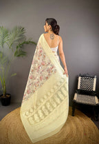 Elora Grey Silk Floral Motifs Coppery Tone Contrast Floral Border Banarasi Saree | Grocsy