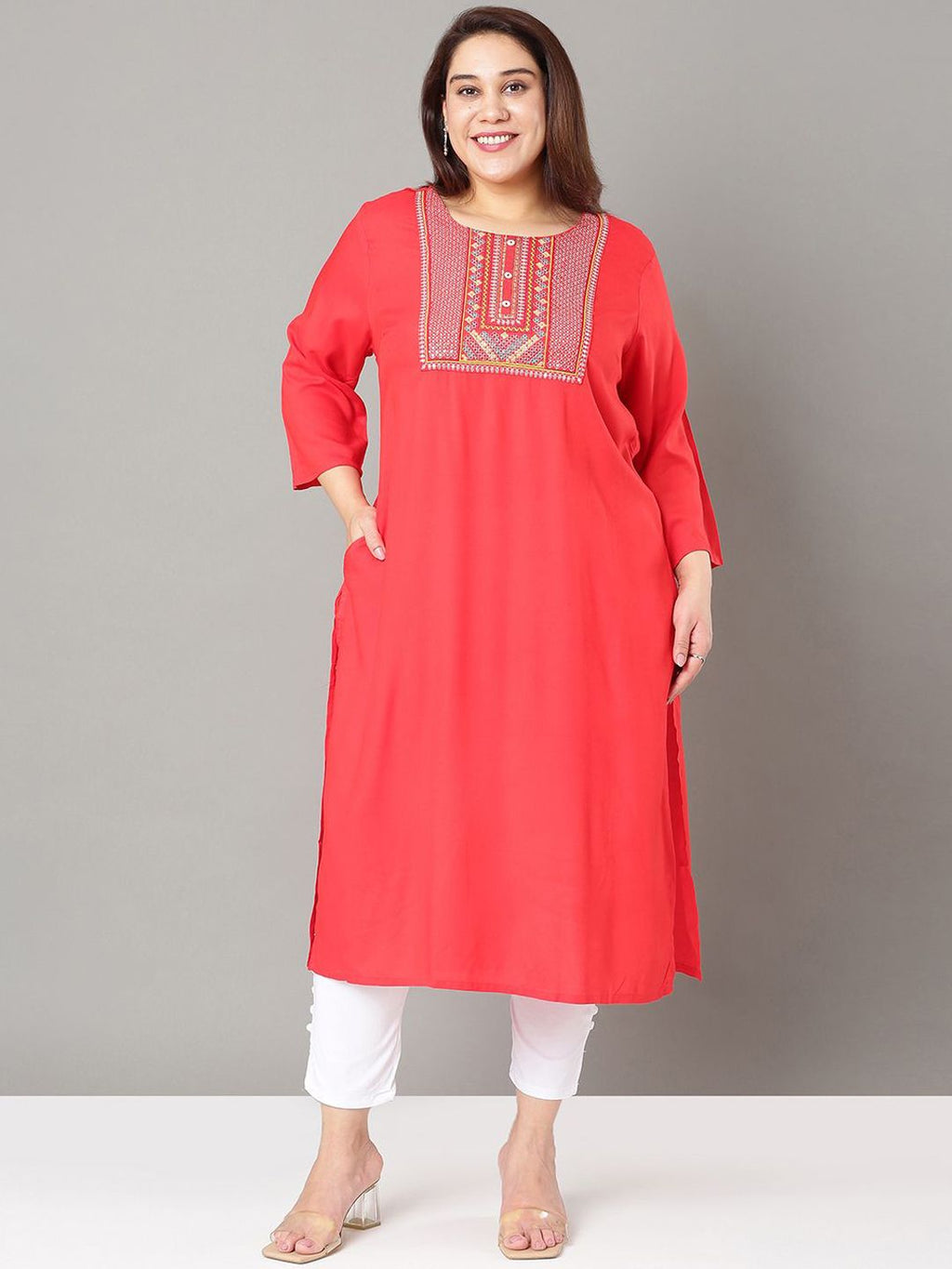 Sztori Floral Embroidered Yoke Design Sequined Straight Kurta | Grocsy