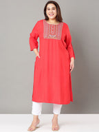 Sztori Floral Embroidered Yoke Design Sequined Straight Kurta | Grocsy