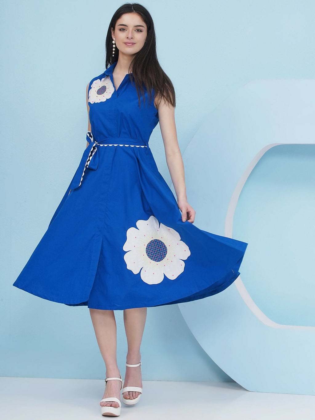 Joban Fashion Royal Blue Dress with Belt | Grocsy