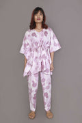 Breathables Women’S Loungewear Kaftan Cotton Pink Nature-Inspired Print Co-Ord Set | Grocsy