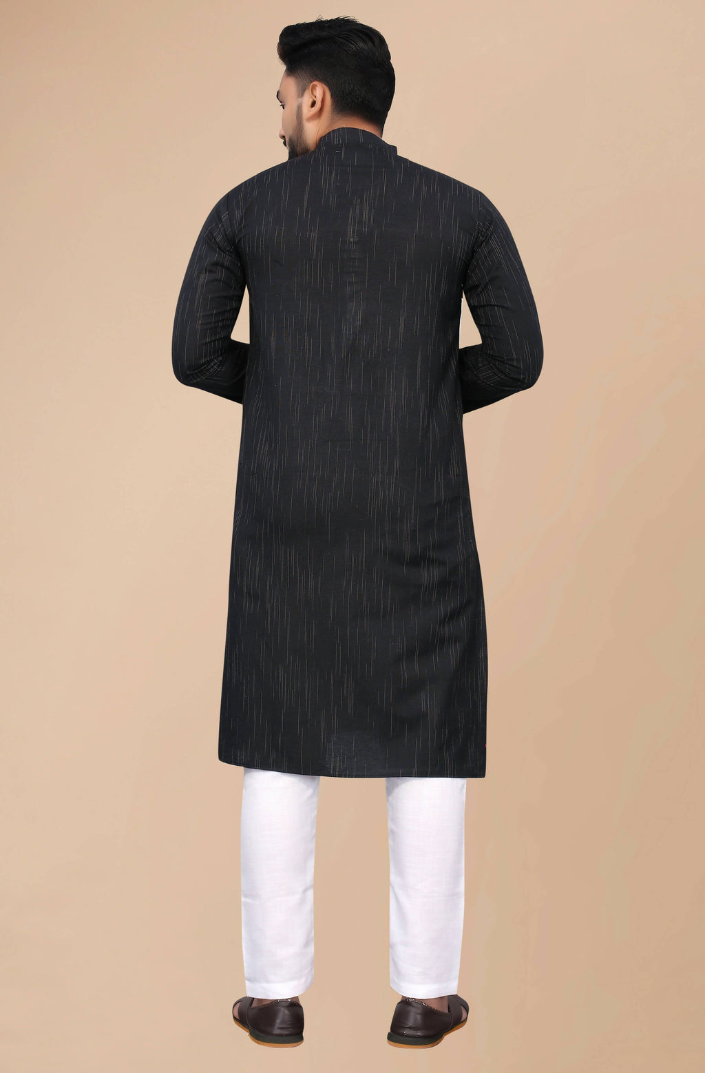 Indian Clothing Men's Black Striped Cotton Kurta - Mahotsav | Grocsy