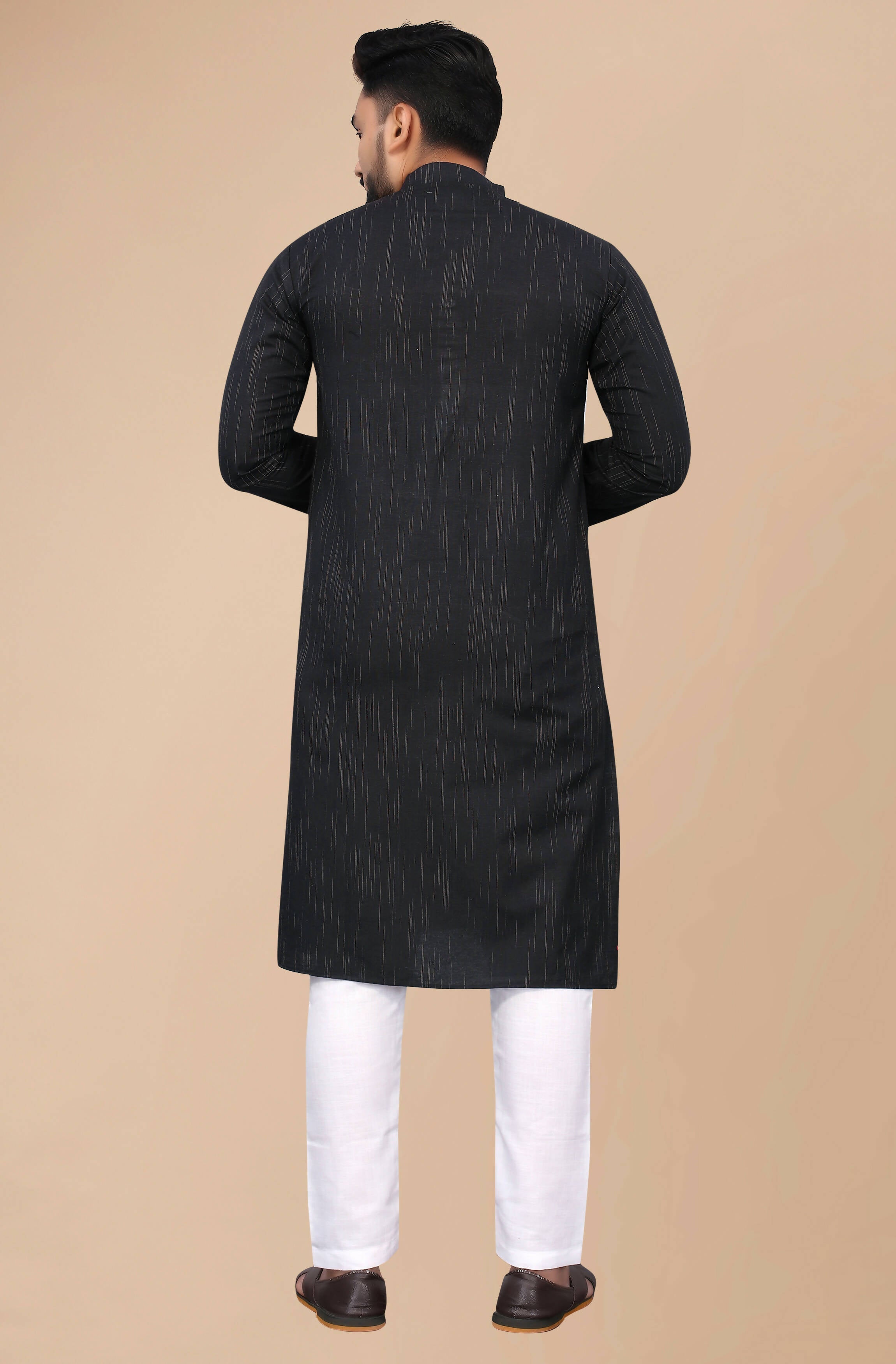 Indian Clothing Men's Black Striped Cotton Kurta - Mahotsav | Grocsy