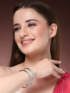 NVR Women's Set of 2 Silver-Plated White American Diamond Studded Bangles | Grocsy