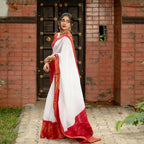 DEIANA'S Beautiful Designer Golden zari Soft Lichi Silk Saree - White | Grocsy